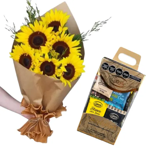 Ramo de flores girasoles con chocolatines copani 